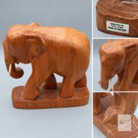 Vintage Handcrafted Teak Wood Elephant Figurine, Made in Thailand approx 7"x7"