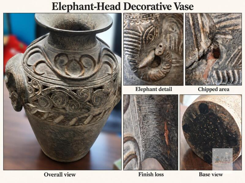 Elephant-Head Decorative Vase approx 14" tall