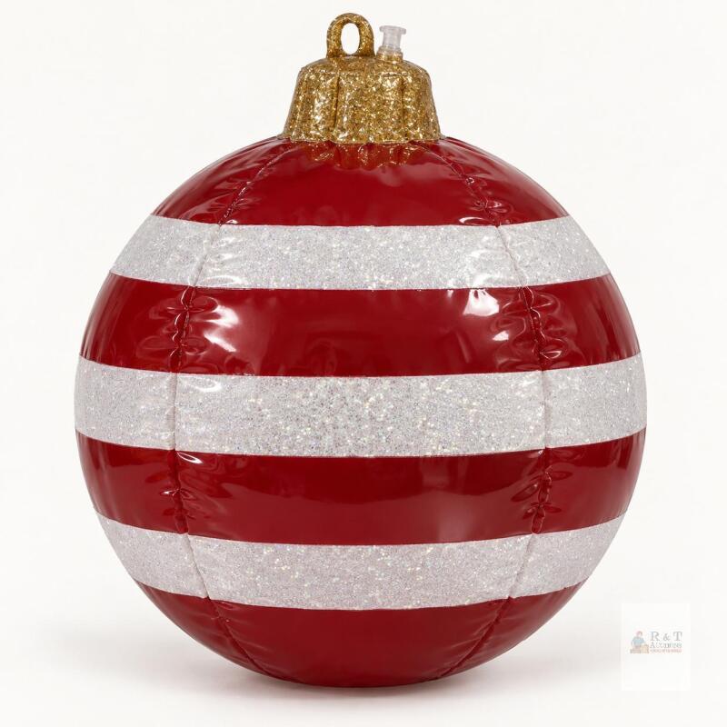 New title Red & White Glitter Striped Inflatable Christmas Ornament with Gold Cap- You must inflate.