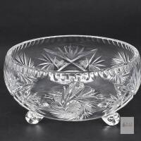 Clear Footed Glass Bowl with Starburst Pattern
