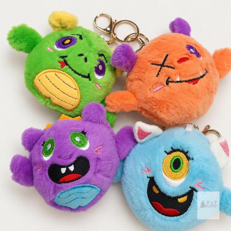 new Set of 4 Colorful Plush Monster Keychains