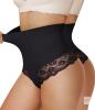 New Nebility Black Lace-Trim Tummy Control Thongs, Medium, 2-Pack