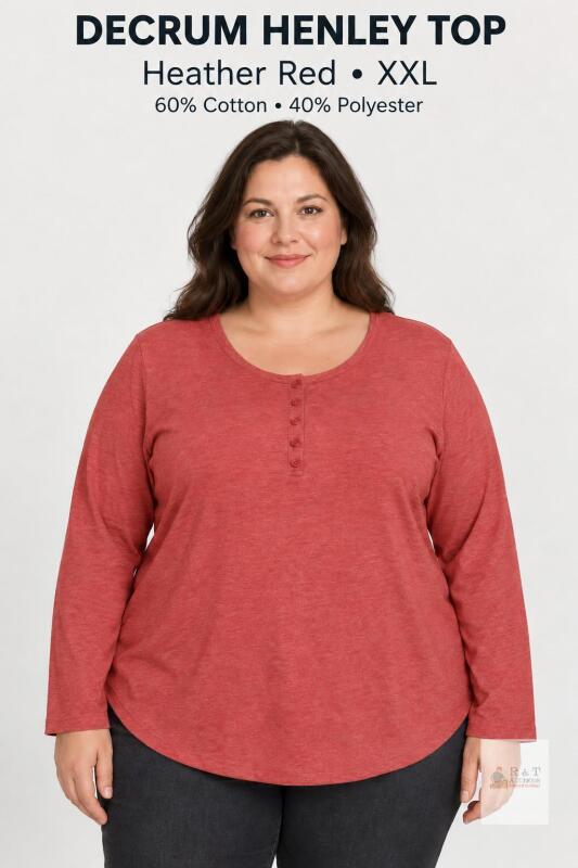 New Decrum Heather Red Long-Sleeve Henley Top &ndash; XXL