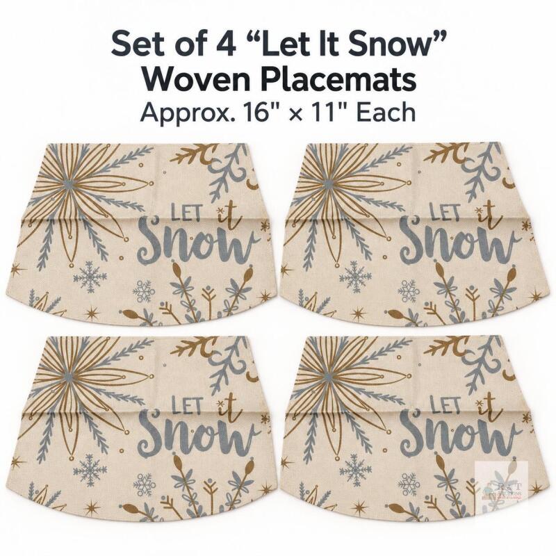 New Set of 4 &ldquo;Let It Snow&rdquo; Woven Placemats &ndash; Approx. 16" &times; 11" Each