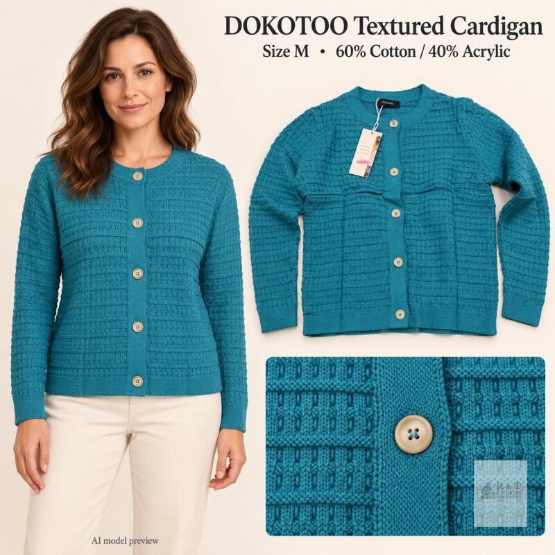 New DOKOTOO Teal Textured Button-Front Cardigan &ndash; Size M