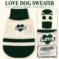 New Green & Cream LOVE Cable-Knit Dog Sweater &ndash; Size Small