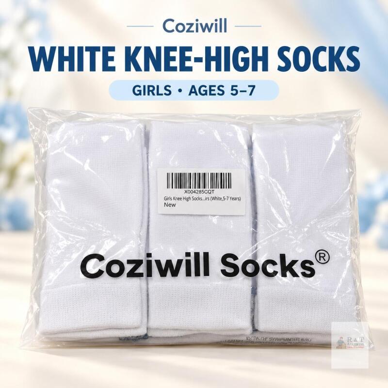 New Coziwill Girls&rsquo; White Knee-High Socks &ndash; Ages 5&ndash;7