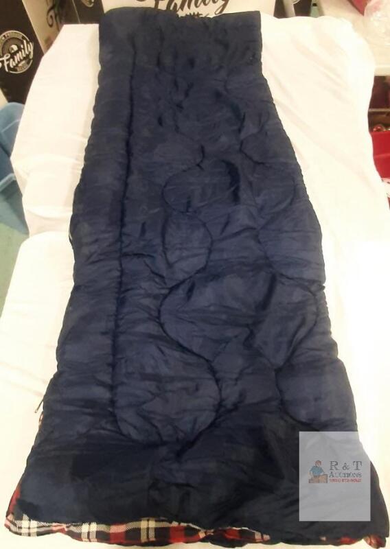 Rectangular Sleeping Bag, Navy Blue Exterior, Plaid Interior, Approx. 75&ndash;78" x 30&ndash;33", Synthetic Insulation