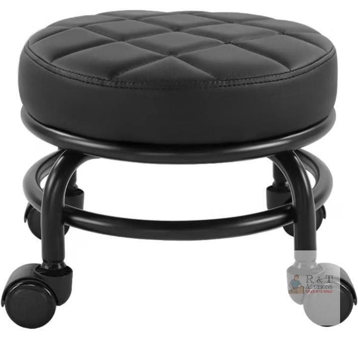 new FURWOO Mechanic Rolling Stool Black, PU Leather, 14.6" x 12.8" x 10", 300lb Capacity, 4 Wheels