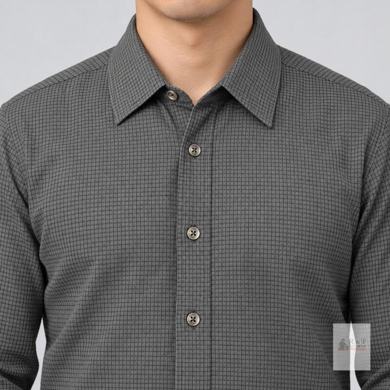 New Beninos Men&rsquo;s Grey Textured Button-Front Shirt, M / 42