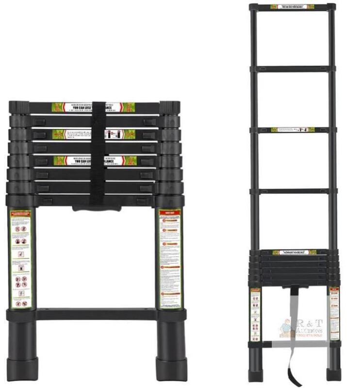NEW RIKADE 8.5FT Aluminum Telescopic Ladder, 330 lbs Capacity, Non-Slip Feet, Detachable Hooks