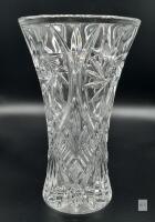 8" Cut Crystal Vase &ndash; Deep Floral & Geometric Pattern, Clear Lead Crystal,