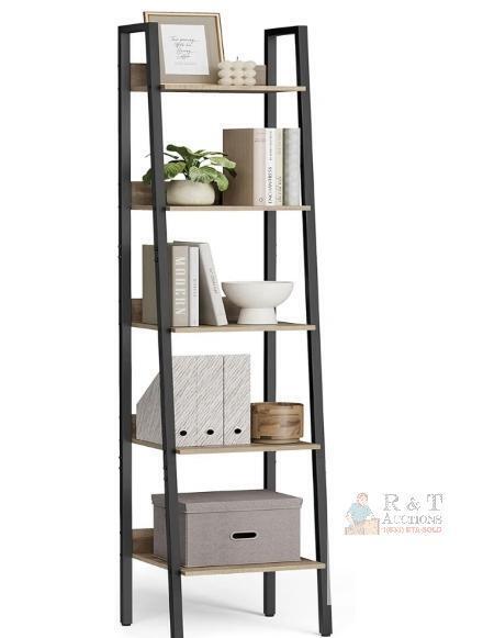 NEW VASAGLE LLS109B50V3 5-Tier Ladder Shelf, 66.9in Tall, Camel Brown/Black, Metal Frame, 13.3in Wide