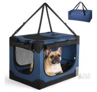 NEW 24"x17"x17" Collapsible Soft Dog & Cat Crate, Blue, Max Weight 35 lbs, Mesh Vents, Storage Bag