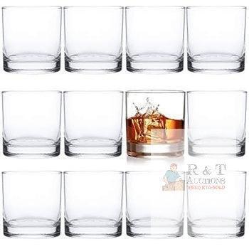 NEW Set of 12 Clear Glass Whiskey Tumblers, 10 oz Capacity, Thick-Bottomed Design
