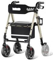 NEW RollisRoll A42031W8 All-Terrain Folding Rollator Walker, 8" Wheels, 350lb Capacity, Gold Frame