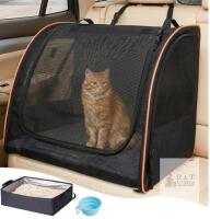 NEW Large Soft-Sided Cat Carrier with Portable Litter Box and Accessories, Black with Orange Trim