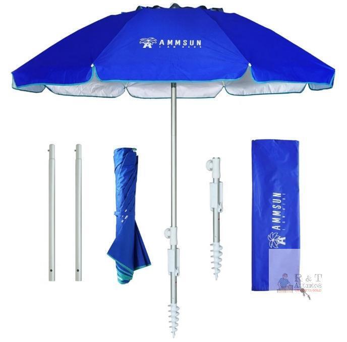 NEW AMMSUN 6.5ft Beach Umbrella, UPF 50+ UV, Tilt, Sand Anchor, 8 Fiberglass Ribs, Carry Bag, Blue