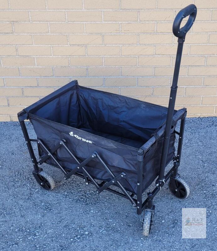 InBrave Folding Utility Wagon Black, 150 lb Capacity, Steel Frame, All-Terrain Wheels, Adjustable Handle