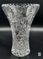 Elegant Cut Glass Crystal Vase with Geometric Starburst Design and Scalloped Rim