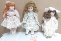 Set of 3 Porcelain Collector Dolls &ndash; Vanessa &lsquo;The Collector's Dreams&rsquo; 1997, Sabrina 1986, Stands