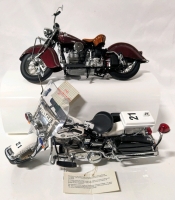 Franklin Mint 1:10 Scale Diecast Motorcycles: Harley Davidson Police Cycle & 1942 Indian Motorcycle Model 442