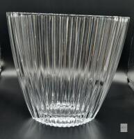 Clear Glass Ribbed Oval Vase, Zig-Zag Rim, 9"x6"x7", Thick Modern Decorative Centerpiece