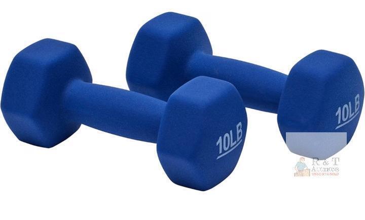 NEW 10 lb Neoprene-Coated Hex Dumbbells (Pair) &ndash; Blue, Non-Slip Grip, Anti-Roll Design
