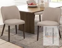 2 NEW Modern Upholstered Dining Chair, Beige Fabric, Dark Wood Legs, 22"x20"x30", Padded Seat & Back