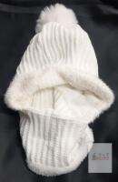 NEW White Women&rsquo;s 3-in-1 Beanie Hat and Scarf Set, Knit with Faux Fur Pompon, SKU X004YXQGDP