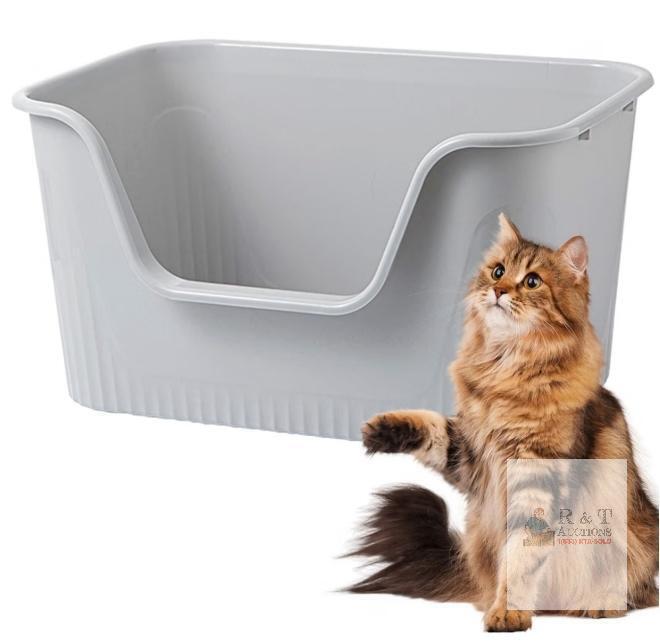 NEW Vealind Open Top Cat Litter Box, High Sides, Low Entry, 17.7"x14.1"x8.8", Grey