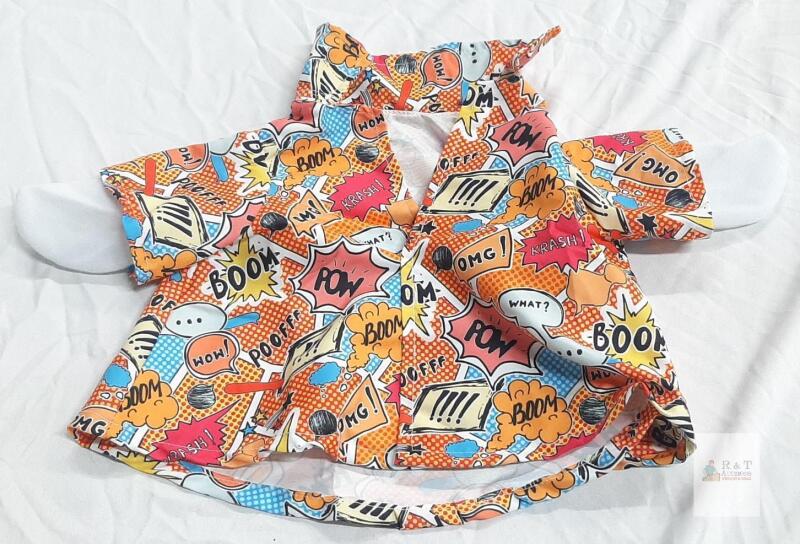 NEW Multicolor Comic Print Pet Jacket, Small-Medium Size, Lightweight Polyester