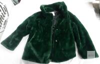 NEW XL Dark Green Faux Fur Jacket, Button Closure, Polyester Lining, Long Sleeve