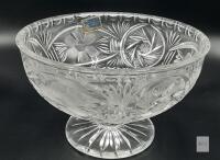 Hand-Cut 24% Lead Crystal Pedestal Bowl Glaswerk IGEAS GDR, Floral Pattern, 8-10" Diameter