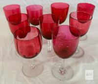 Ruby Red Stemmed Wine Glasses, 5.5" Tall, 6-8 oz Capacity, Plain Bowl & Clear Stem