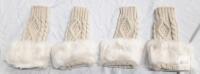 NEW CABODYALS COHT-PW0001-15G Fingerless Knit Gloves 2 Pairs Faux Fur Cuff White
