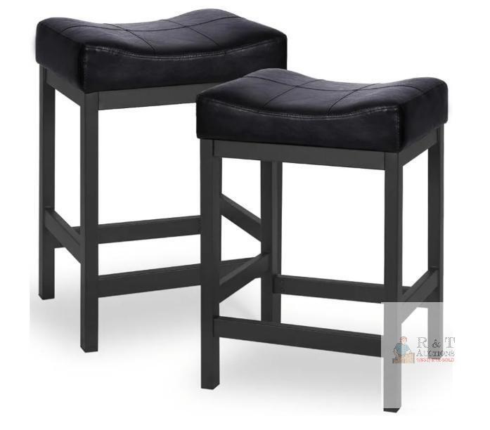 Counter Height Saddle Bar Stools KS861P-Black, 24.75" PU Leather, Metal Base, Set of 2 MISSING HARDWARE AS IS