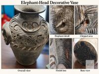 Elephant-Head Decorative Vase approx 14" tall