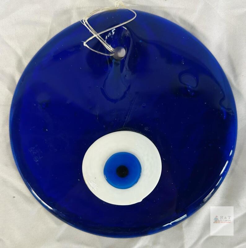 Nazar Amulet Evil Eye Glass Wall Hanging, 6.5" Diameter, Traditional Design