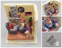 Lemax Miniature Living Room Scene with Family, Dog & Fireplace