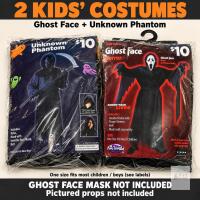 2 Kids&rsquo; Halloween Costumes: Ghost Face & Unknown Phantom, One Size Ghost Face mask and pictured props not included.