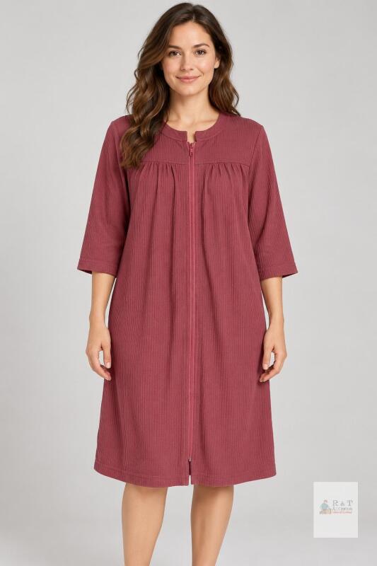 New Ekouaer Dusty-Rose Waffle-Knit Zip-Front Robe, Size Medium