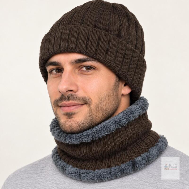 New Chocolate Brown Knit Beanie & Neck Warmer Set