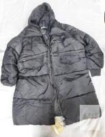 new YU GAO XUE FEI XXL Black Long Down Puffer Jacket Hooded, Front Zip, Flap Pockets