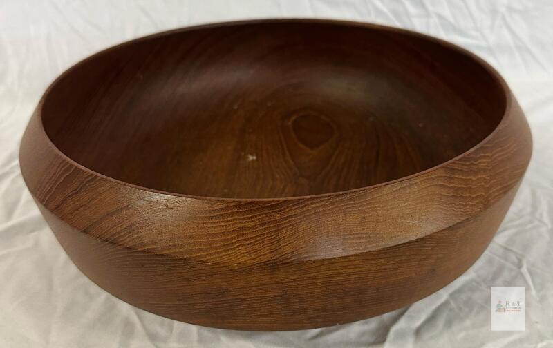 Handturned Danish Teak Wood Bowl, Mid-Century Modern, Denmark Marked