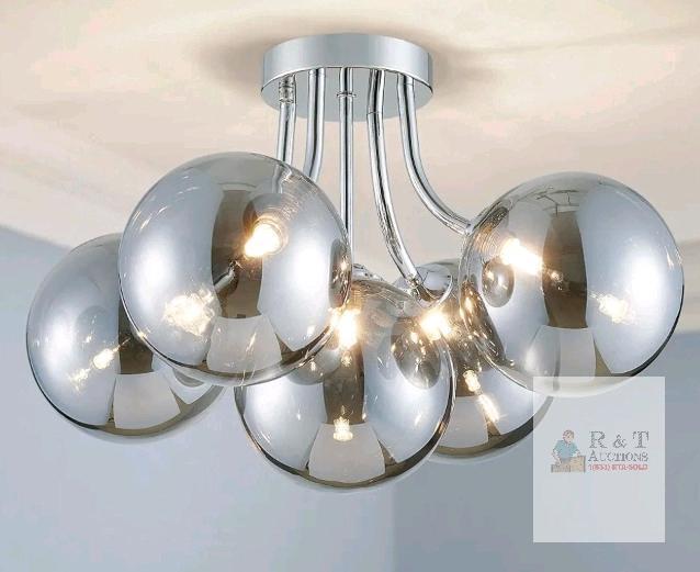 NEW SHRiNE Silver Bubble Glass Sputnik Chandelier, 5-Light, G9 Base, 19.7" Diameter, Chrome Finish