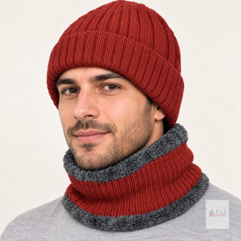 Rust Red Knit Beanie & Neck Warmer Set