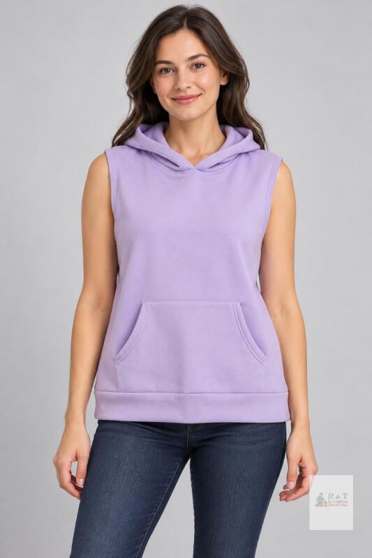 Light Purple Sleeveless Hoodie Vest, Size Medium, Pullover with Front Kangaroo Pocket