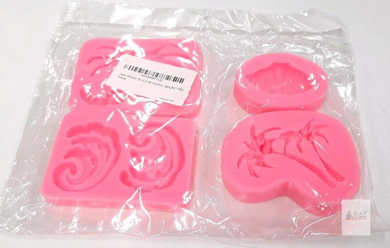 new Set of 4 Sea Wave Silicone Molds, M145, Palm Tree Designs, Pink, Flexible, Food-Grade, China