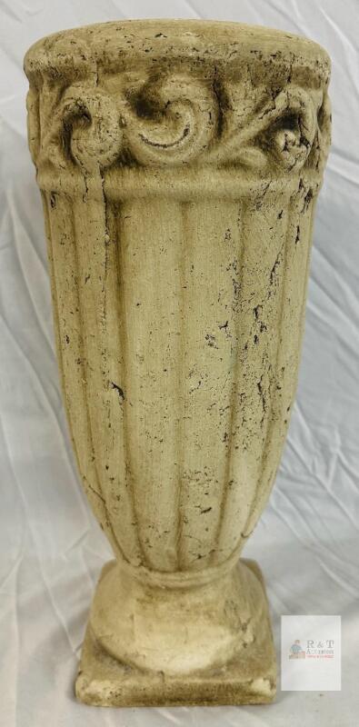 Hosley Potteries Classical Pedestal Vase, Ceramic, Distressed Ivory Finish 14.5" Tall